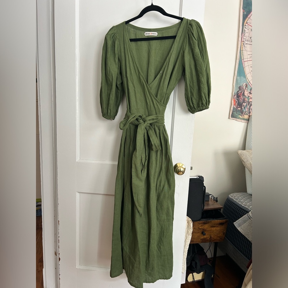 Green Linen Wrap Dress